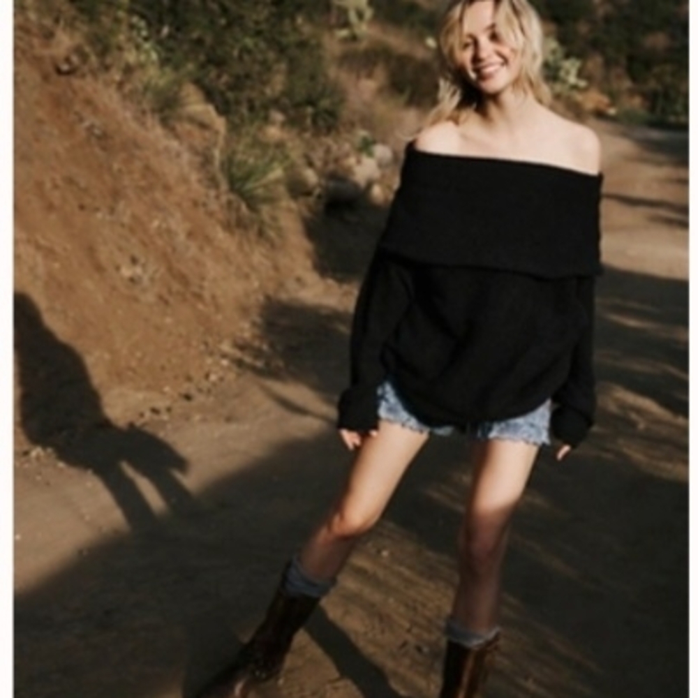 Free People Off-Shoulder Sweater in Black